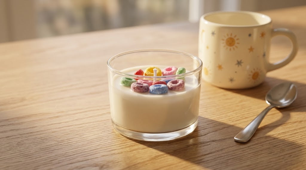 Fruity Cereal Bowl Soy Wax Candle – Nostalgic Fruit Loops & Sweet Milk Scented Food Candle