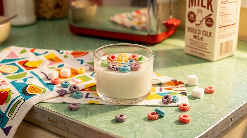 Fruity Cereal Bowl Soy Wax Candle – Nostalgic Fruit Loops & Sweet Milk Scented Food Candle